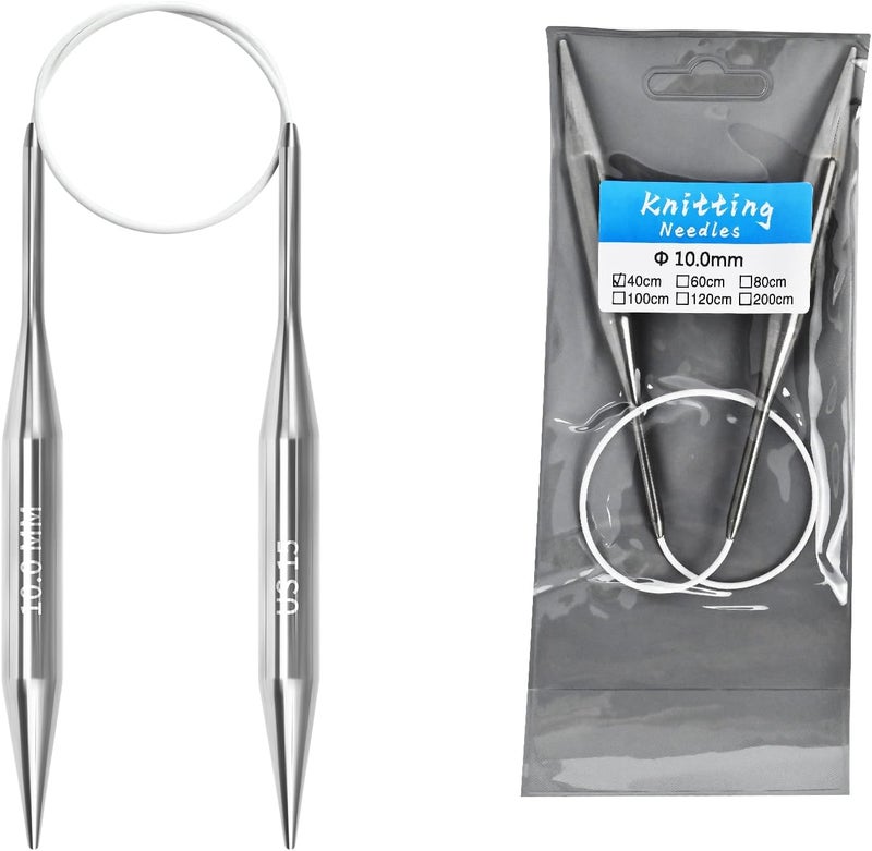 Soosui 10.0mm Circular Knitting Needles - 16-inch/40cm US15 Ergonomic Stainless Steel Set with Tangle-Free Cable and Smooth Joints, Ideal for Hats, Socks, and Sleeves - Image 1